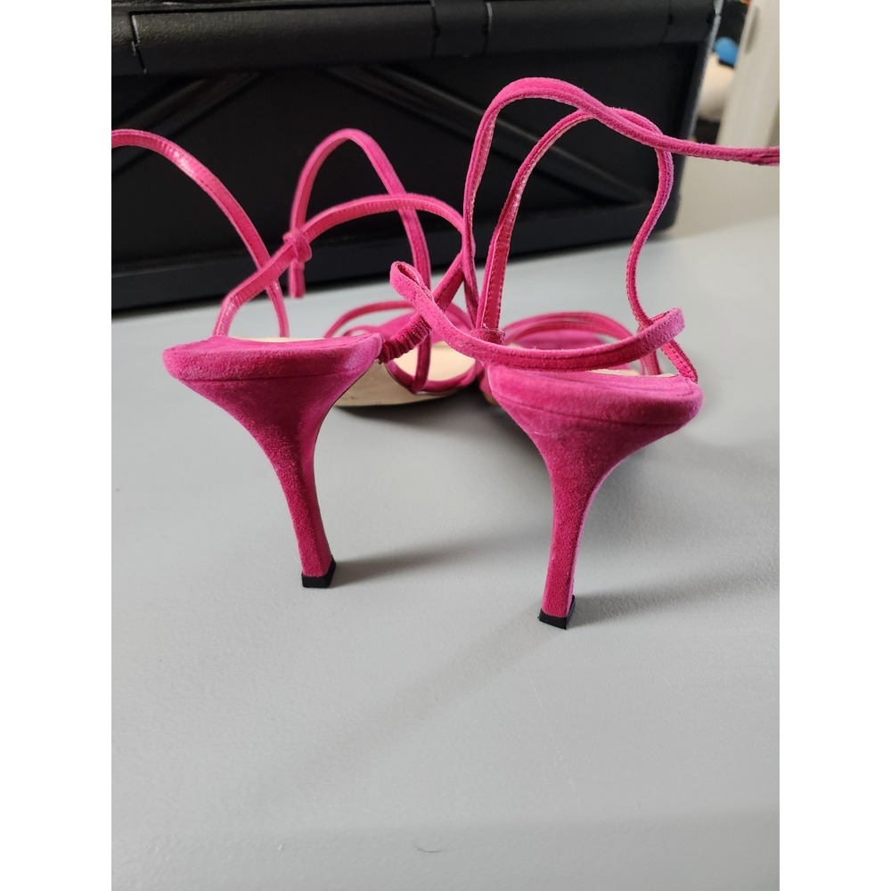 Manolo Blahnik Pink Suede Lace-Up Stiletto Sandals Strappy Wrap Heels Size 38/8 - Picture 4 of 8